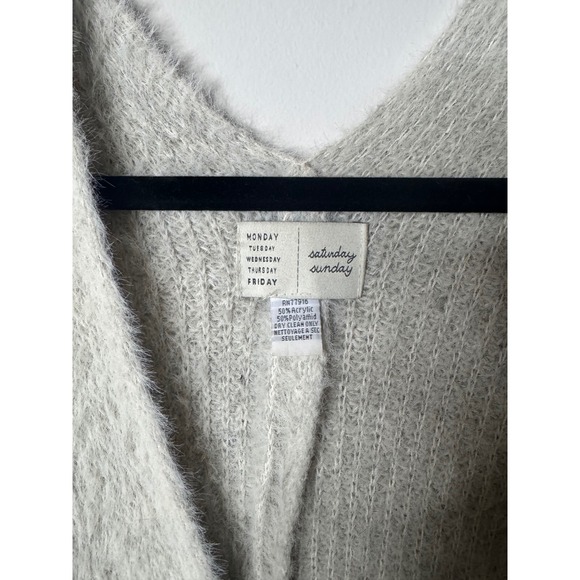 Saturday Sunday Beige Gray Fuzzy Knit Open Front Poncho Wrap Cardigan Sweater - Picture 2 of 4